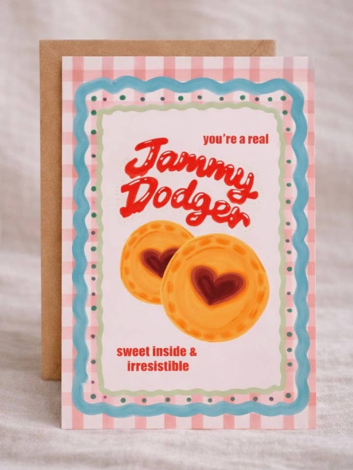 The Biscuit Tin Gingham Greeting Card for wholesale by Crumpet Prints