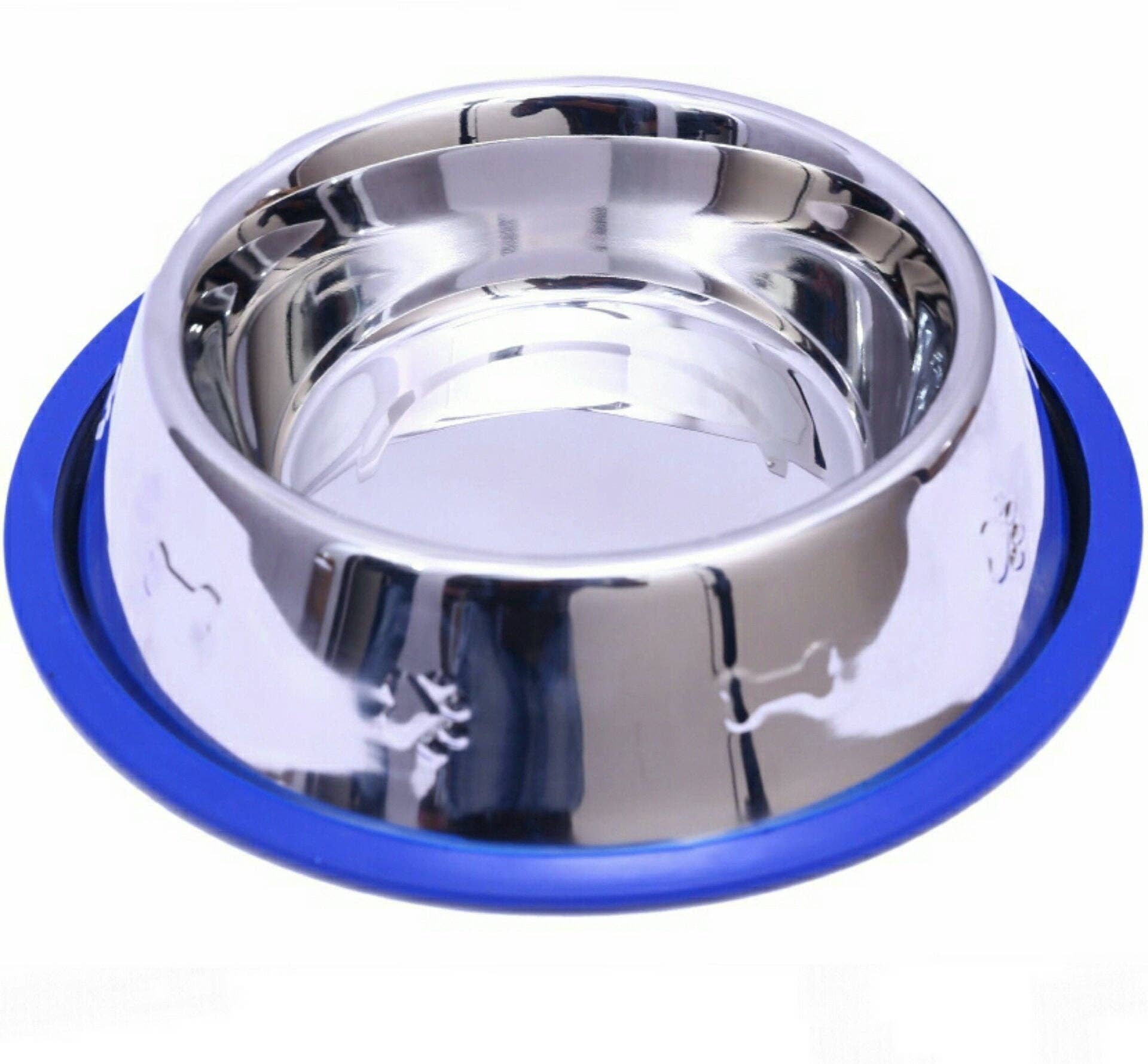 Mr. Peanut's - Wholesale Pet Bowl - Cat/Dog - Set of 2 Etched Stainless Steel Dog Bowls with Blue Silicone Base1