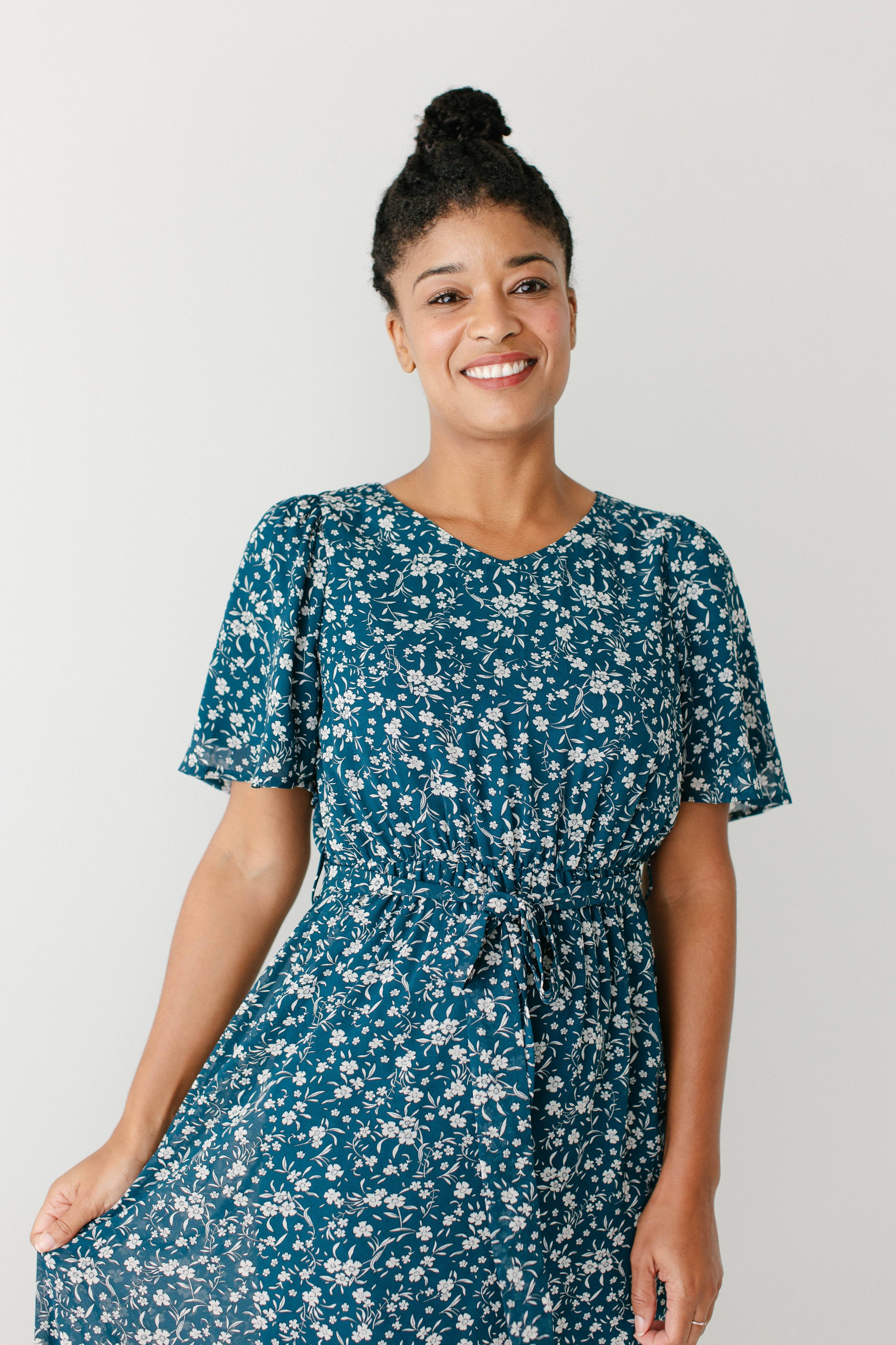 Deep Teal 'Esther' Floral Print Maxi Dress FINAL SALE for wholesale on Faire8