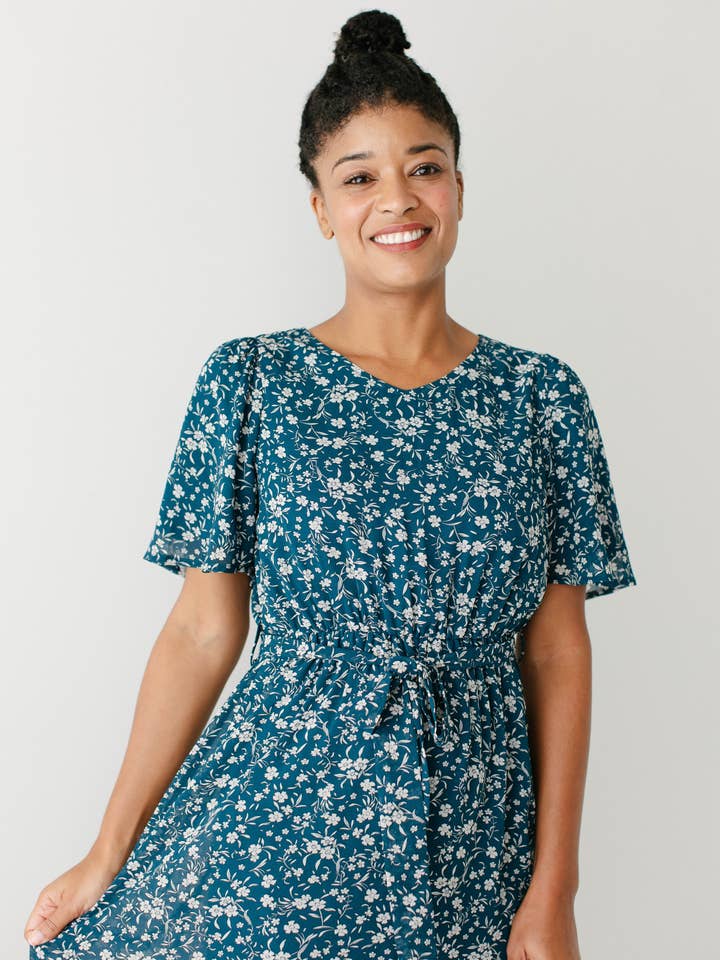 Deep Teal 'Esther' Floral Print Maxi Dress FINAL SALE for wholesale on Faire8