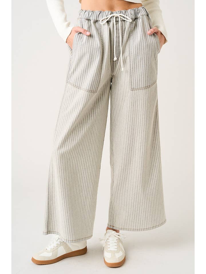 PANTALONES ANCHOS DE RAYAS CON CINTURA ELÁSTICA Y CORDÓN para venta al por mayor de mittoshop