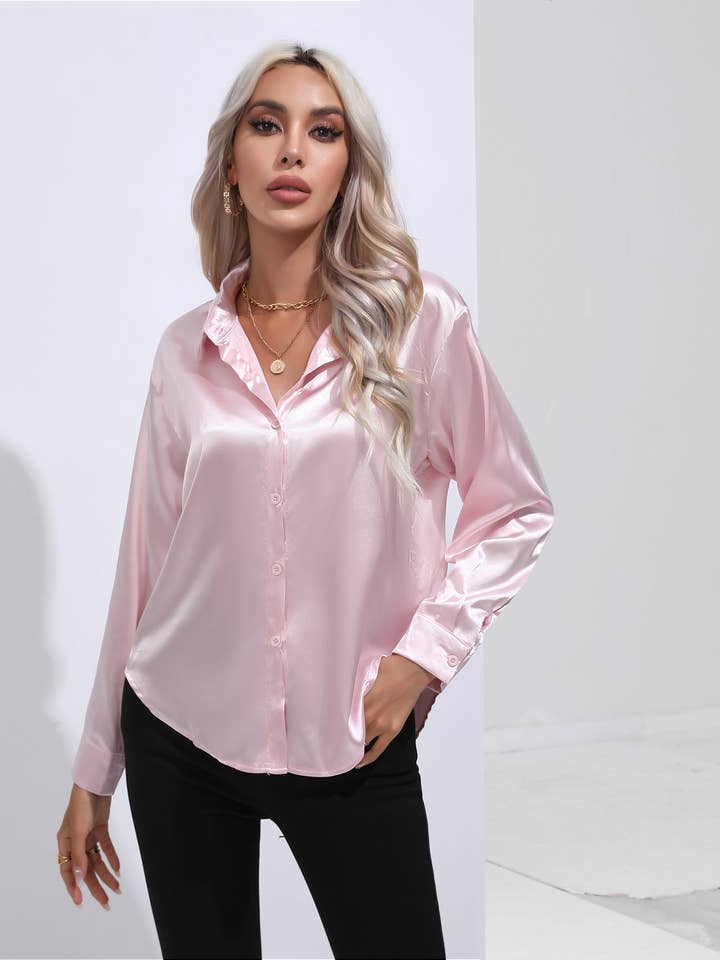 EmberLoom - Wholesale Buttoned-down shirt – Women's - Women's Satin Shirt - Silk-like Long Sleeve Blouse5