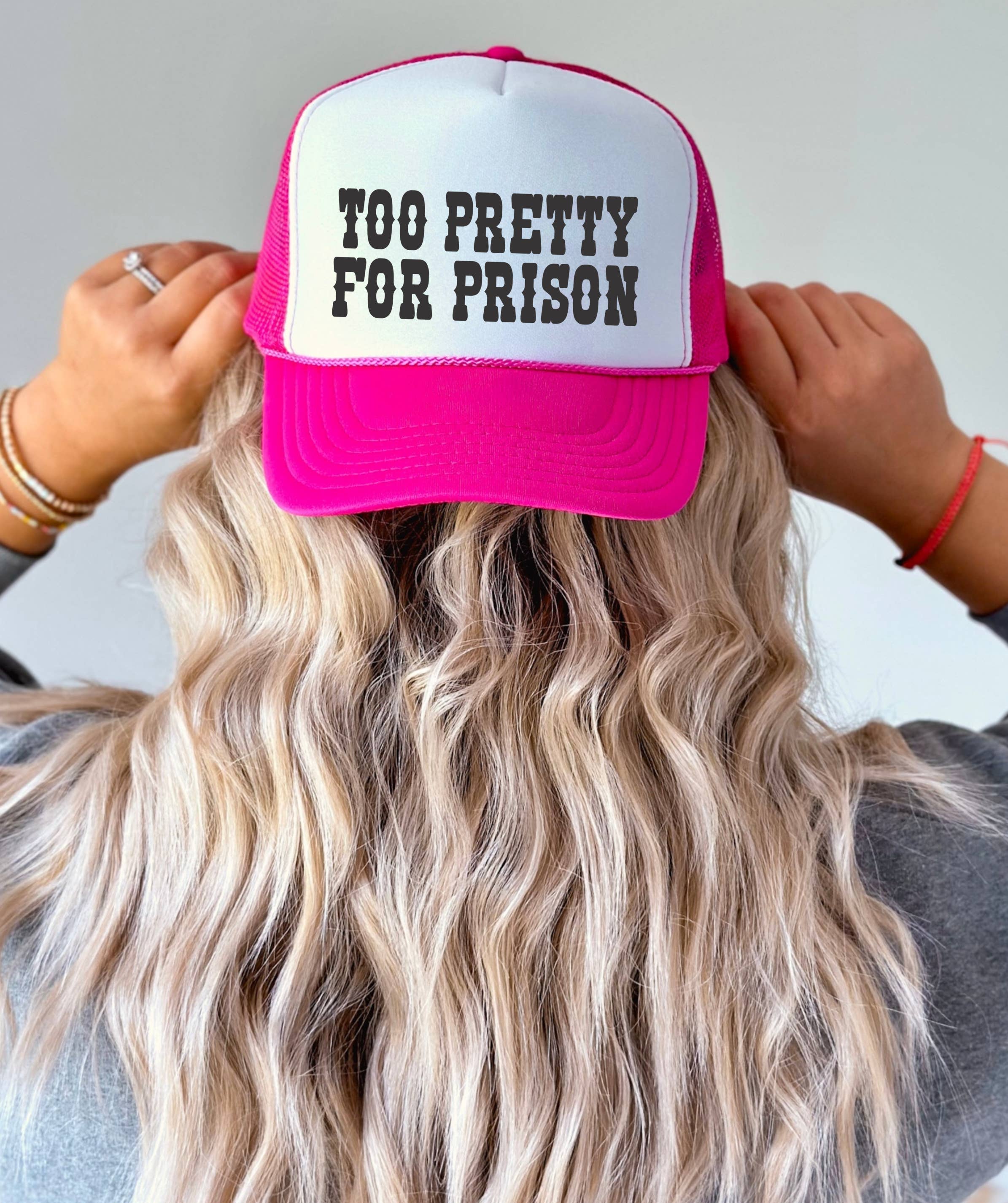 Keep it Gypsy - Wholesale Trucker Hat - Women's - Too Pretty for Prison TRUCKER CAP HOTPNKWHTBLK