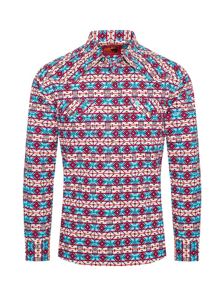 MEN'S AZTEC PRINT AUTHENTIC WESTERN SHIRT WITH SNAP BUTTONS for wholesale by Rodeo Clothing
