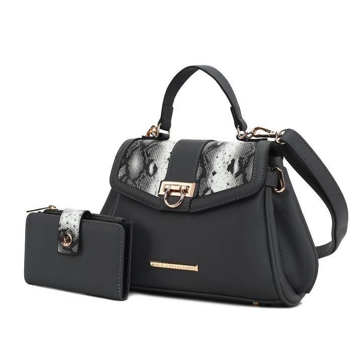 MKF Collection - Wholesale Shoulder Bag - Women's - Geny Faux-Snake Embossed Shoulder bag with wallet by Mia K