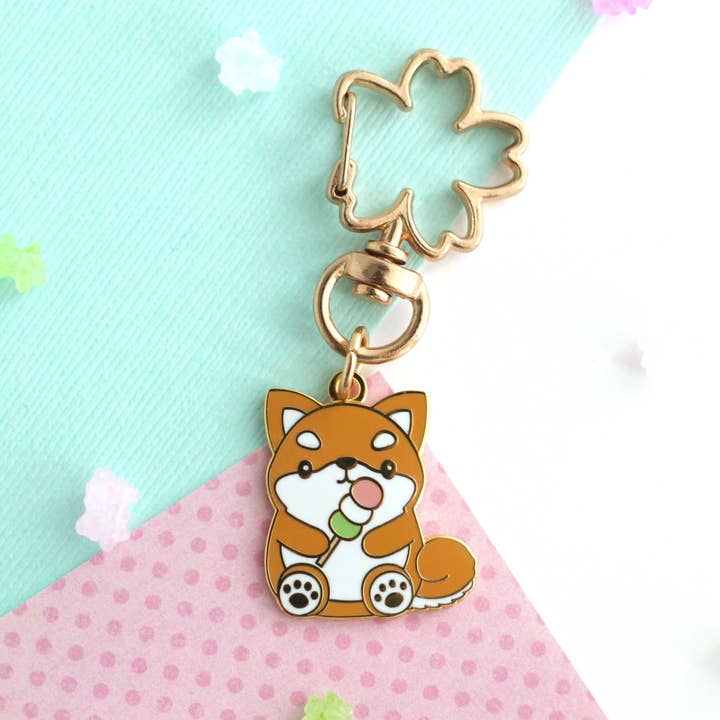 Shiba Inu with a Dango Enamel Keychain - Cute Dog Keychain for wholesale by Wild Whimsy Woolies