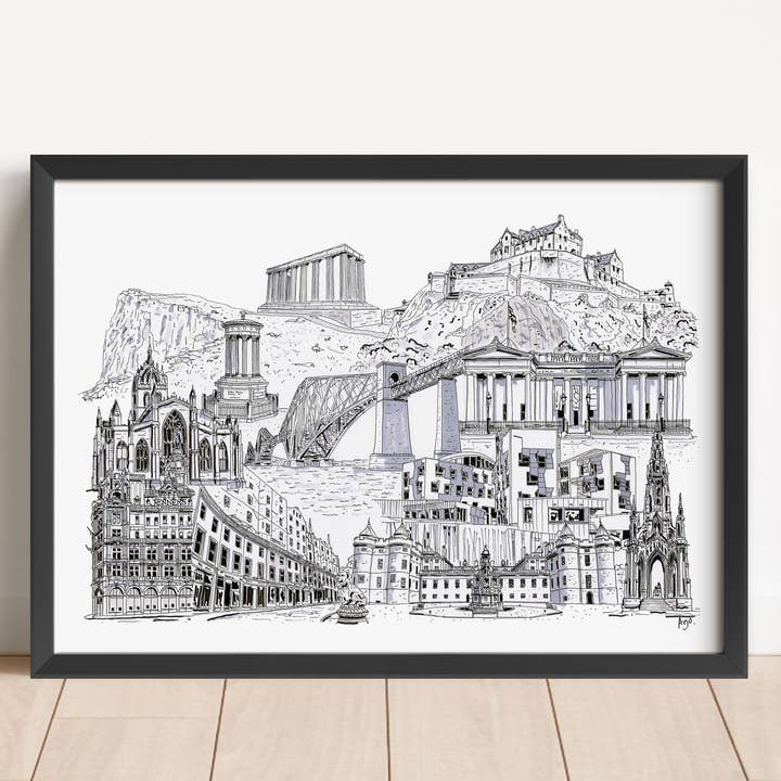 Edinburgh City Landmarks Collage Print for wholesale by Art By Arjo