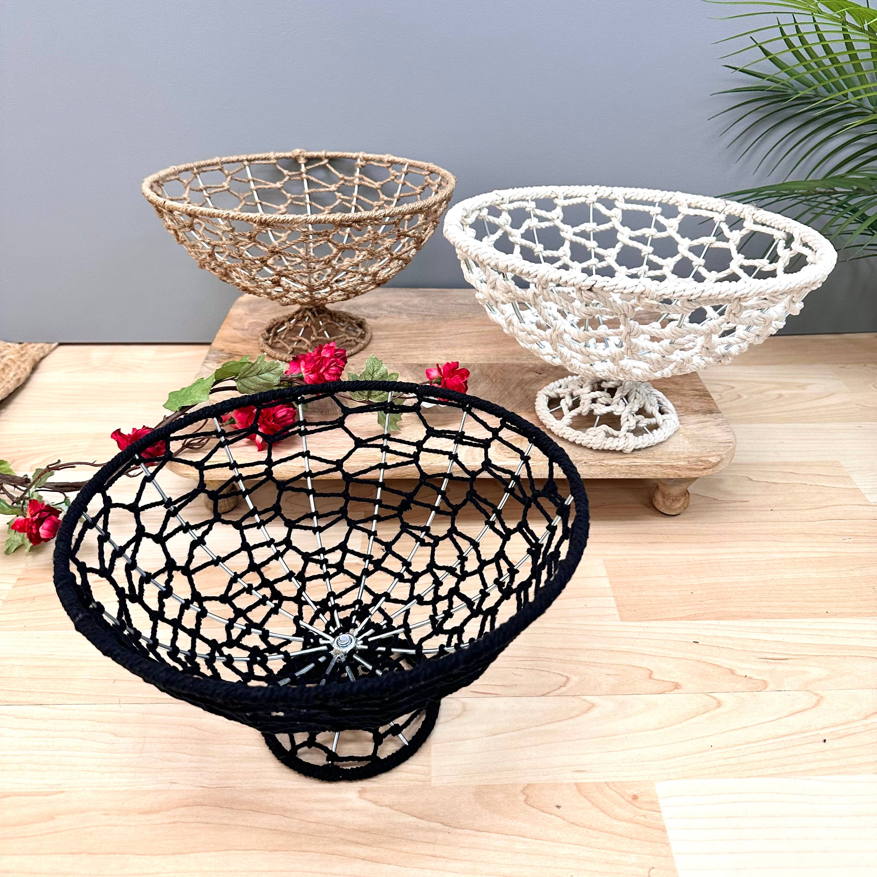 India Handicrafts Inc – Großhandel Korb – Jutegitter Runde Fußschalen (3er-Set)2