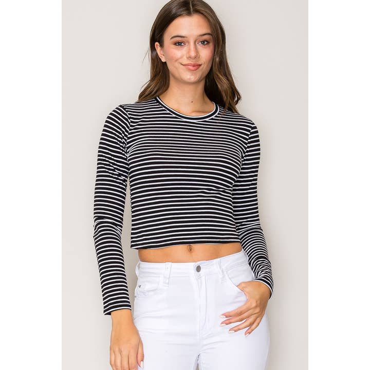 Crew Neck Striped Long Sleeve Causal Knit Top for wholesale by Popular 21
