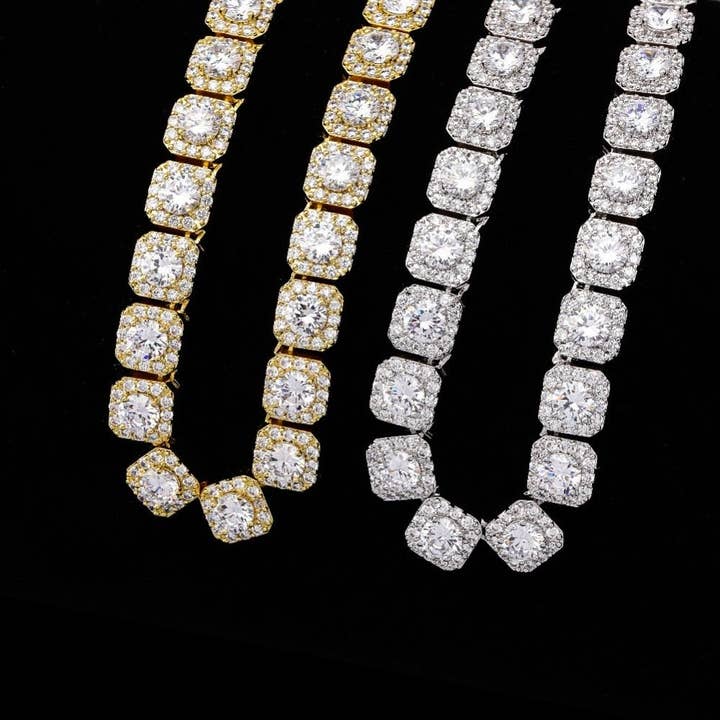 Drip Culture - Wholesale Link & Chain Necklace - 10mm 18k Gold Diamond Clustered Tennis Chain13