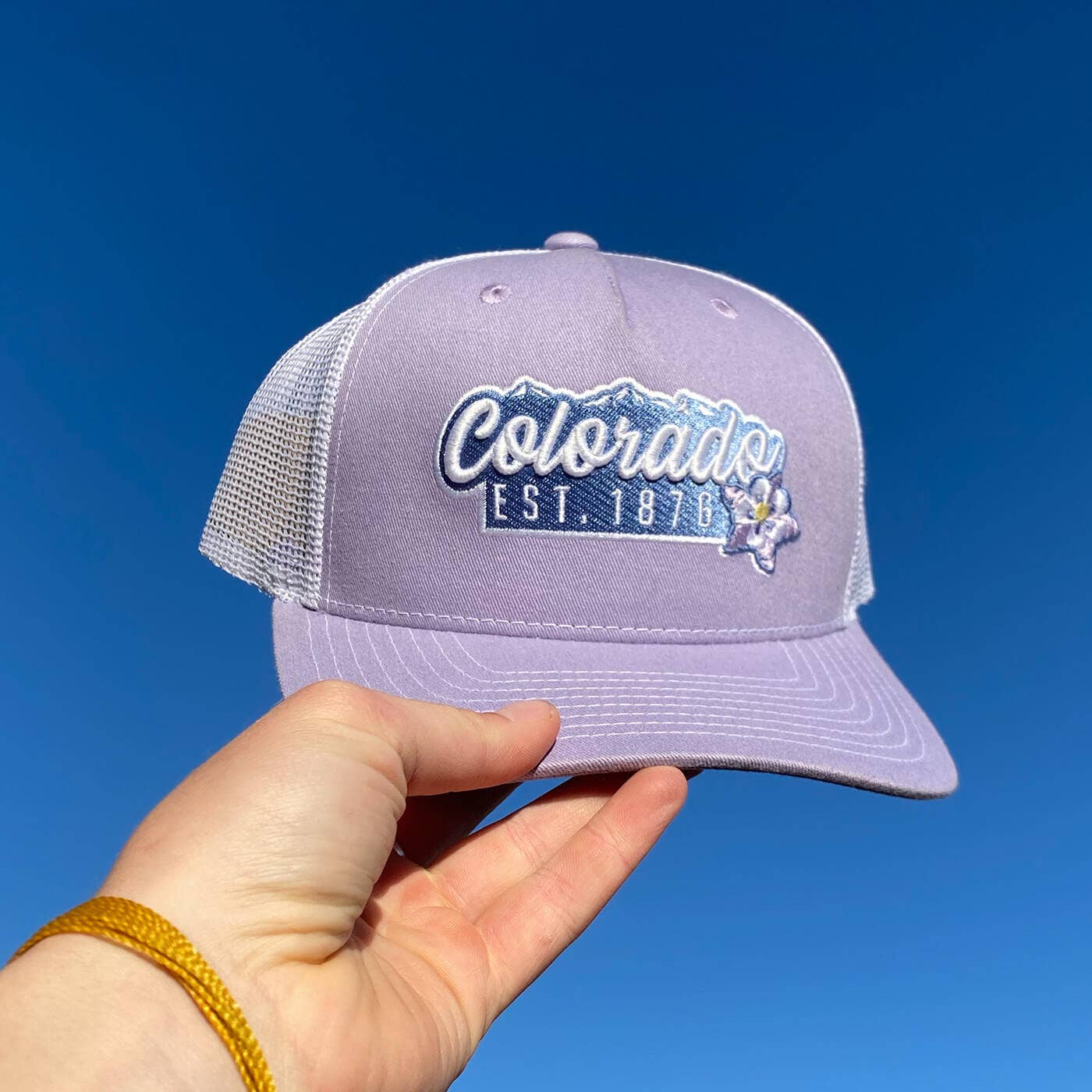 ColoradoCool Apparel - Wholesale Trucker Hat - Unisex - Mountain Bloom Trucker Hat - Purple/White3