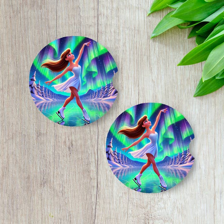 Figure Skating Car Coasters, Set of 2, Neoprene Absorbent for wholesale by Uniquely Designed By Rebecca