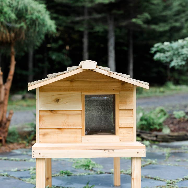 UnderCover Pet Houses - Vente Panier – chat et chien - Grande maison pour chat d'extérieur avec terrasse et toit prolongé6