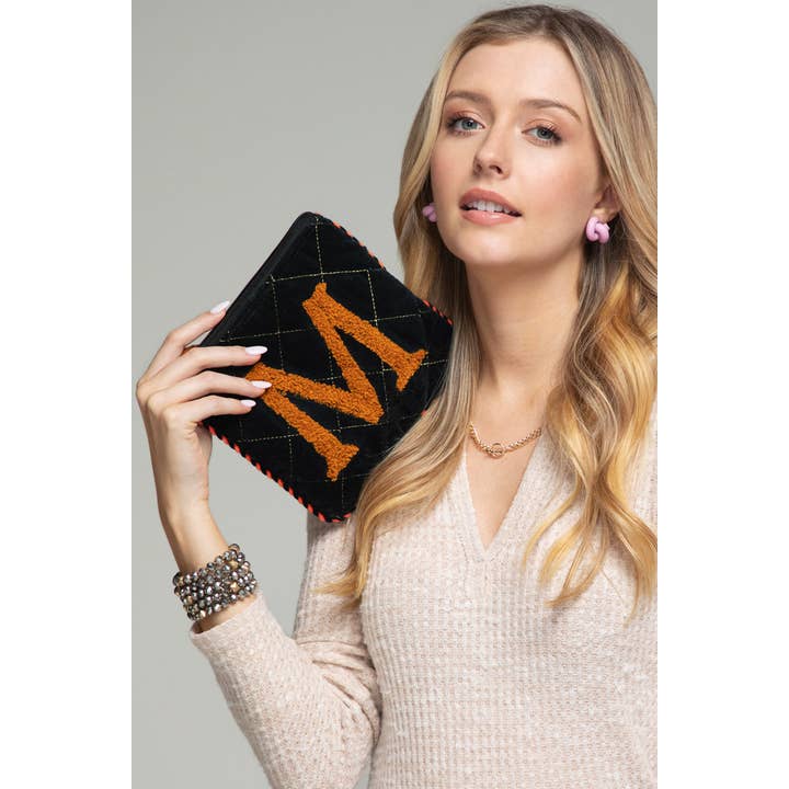 Urbanista - Wholesale Clutch Bag - Women's - Hand Embroidered Initial Velveteen Pouch