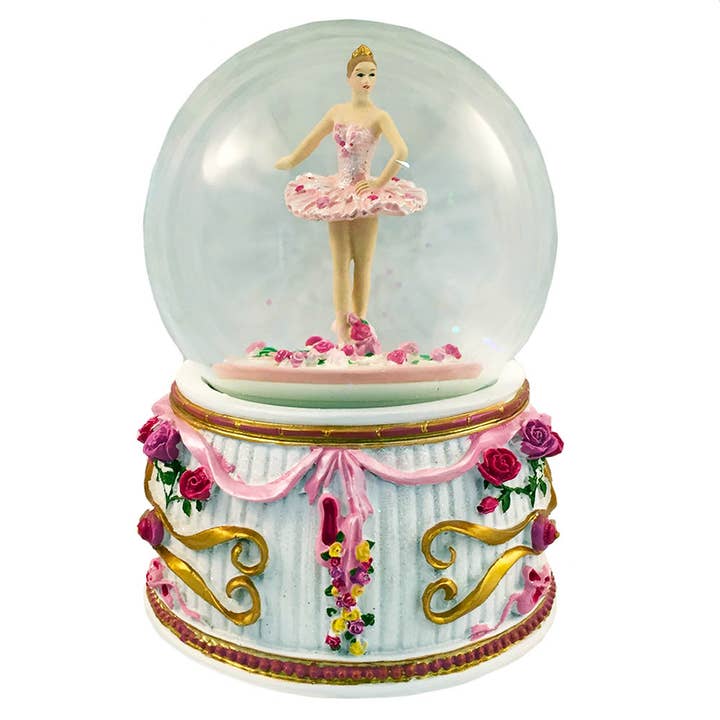 Bola de nieve musical con bailarina giratoria en tutú rosa de 100 mm para venta al por mayor de Nutcracker Ballet Gifts