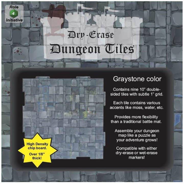 Role 4 Initiative - Wholesale Board Game - Dry Erase Dungeon Tiles, various colors, shapes, and sizes