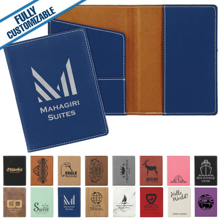 Porte-passeport en similicuir gravé - Entièrement personnalisable pour la vente par GiftWorksPlus
