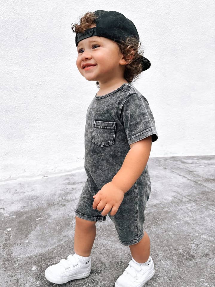 Little Bipsy - Wholesale Jumpsuit - Baby - Acid Wash Shortie Romper - Black