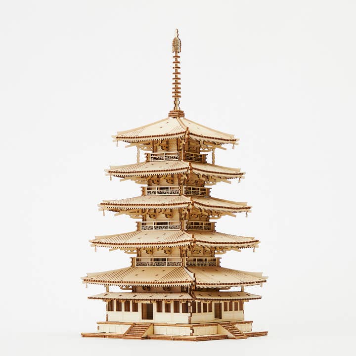 wa-gu-mi Five-Storied Pagoda Wooden 3D Puzzle Kit for wholesale by Magnote