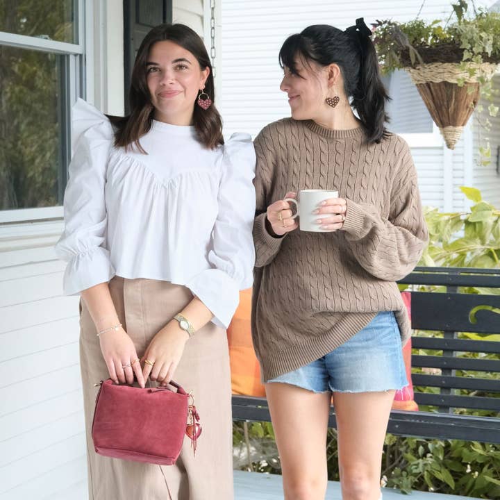 Nickel and Suede - Wholesale Dangle Earrings - Brown Studded Harlow3