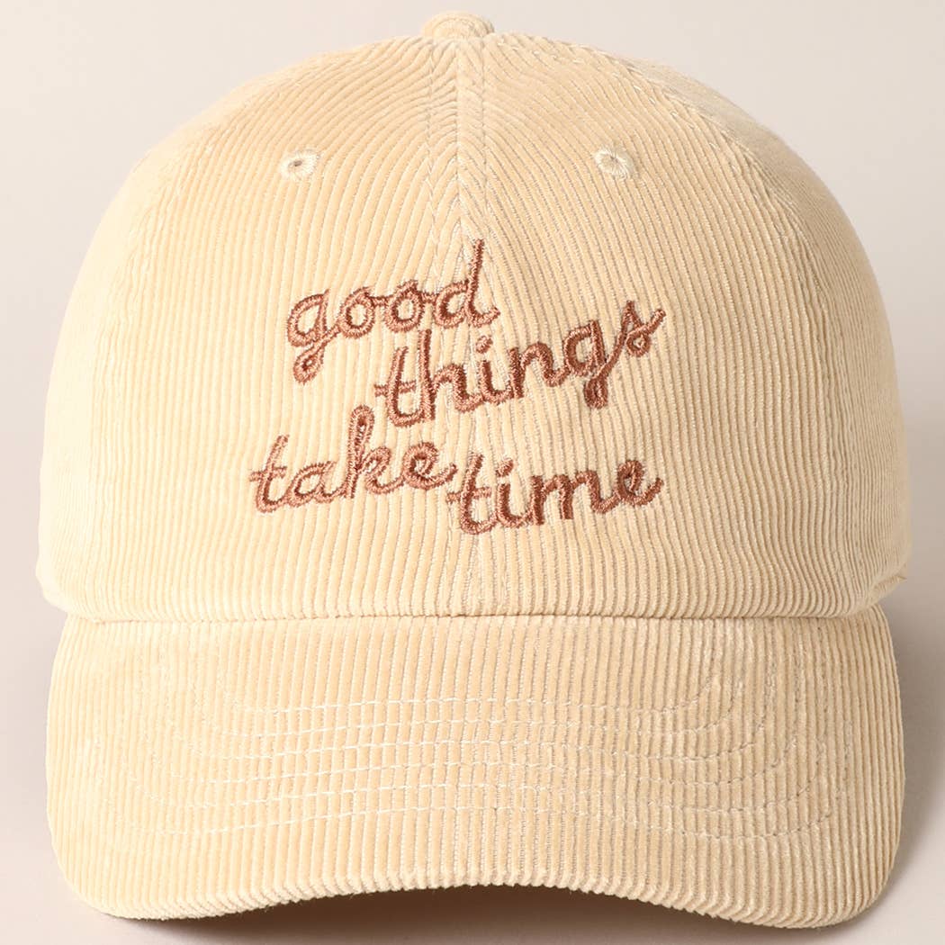 Fashion City - Wholesale Baseball Cap - Women's - good things take time Embroidery Corduroy Cap7