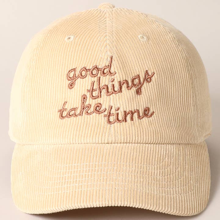 Fashion City - Wholesale Baseball Cap - Women's - good things take time Embroidery Corduroy Cap7