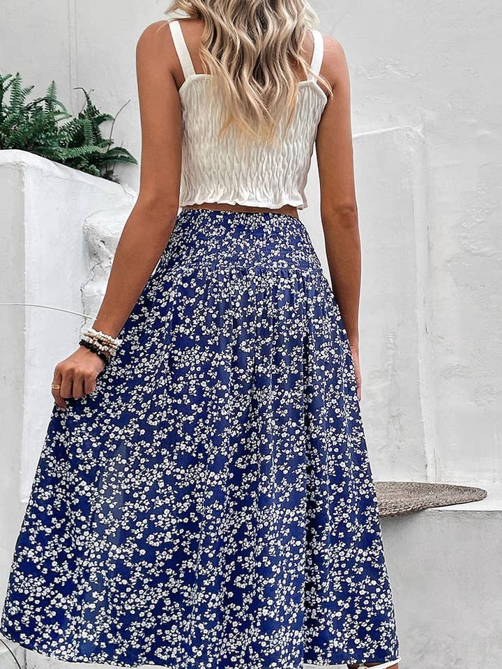 NAVY CWBMS0086_Smocking Detailed Print skirt for wholesale on Faire1