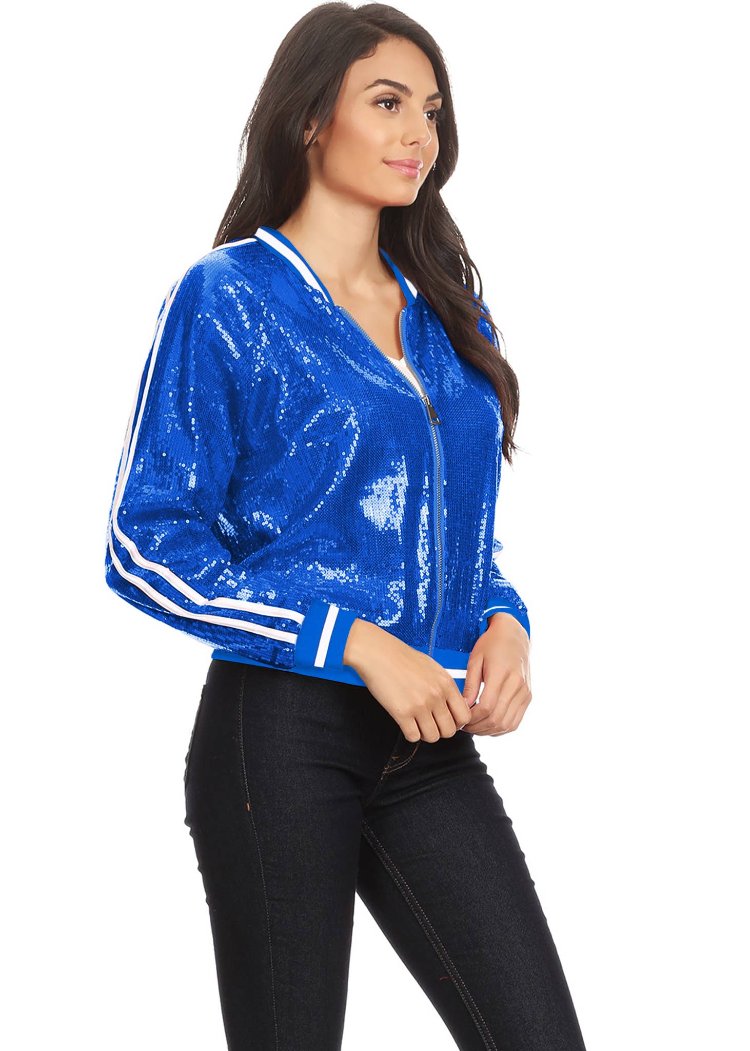 Anna Kaci Wholesale - Wholesale Varsity/Baseball Jacket - Women's - Striped Metallic Sequin Varsity Jacket21
