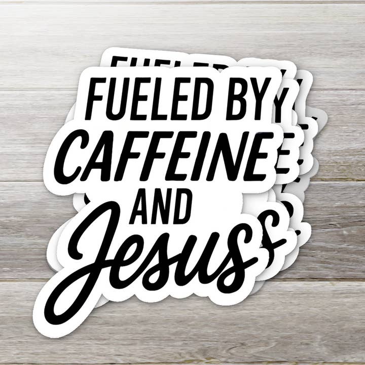 Angetrieben von Koffein und Jesus Aufkleber für den Großhandel von Ozark Sticker Company