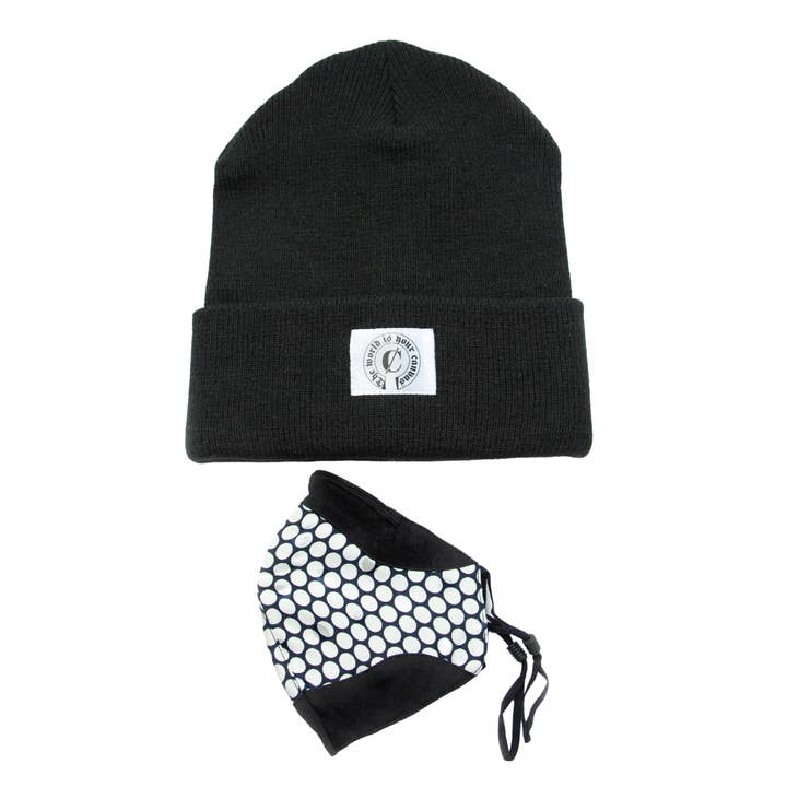 Set regalo con cuffia nera e mascherina a pois per la vendita all'ingrosso da parte di Canvas Toronto