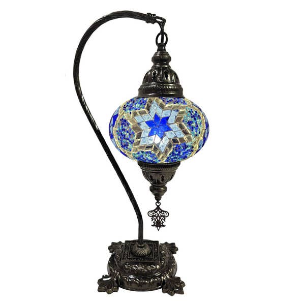 Hanging Mosaic Desk Lamp - Blue & Turquoise star outlined for wholesale by Access by Mediterranean Concepts