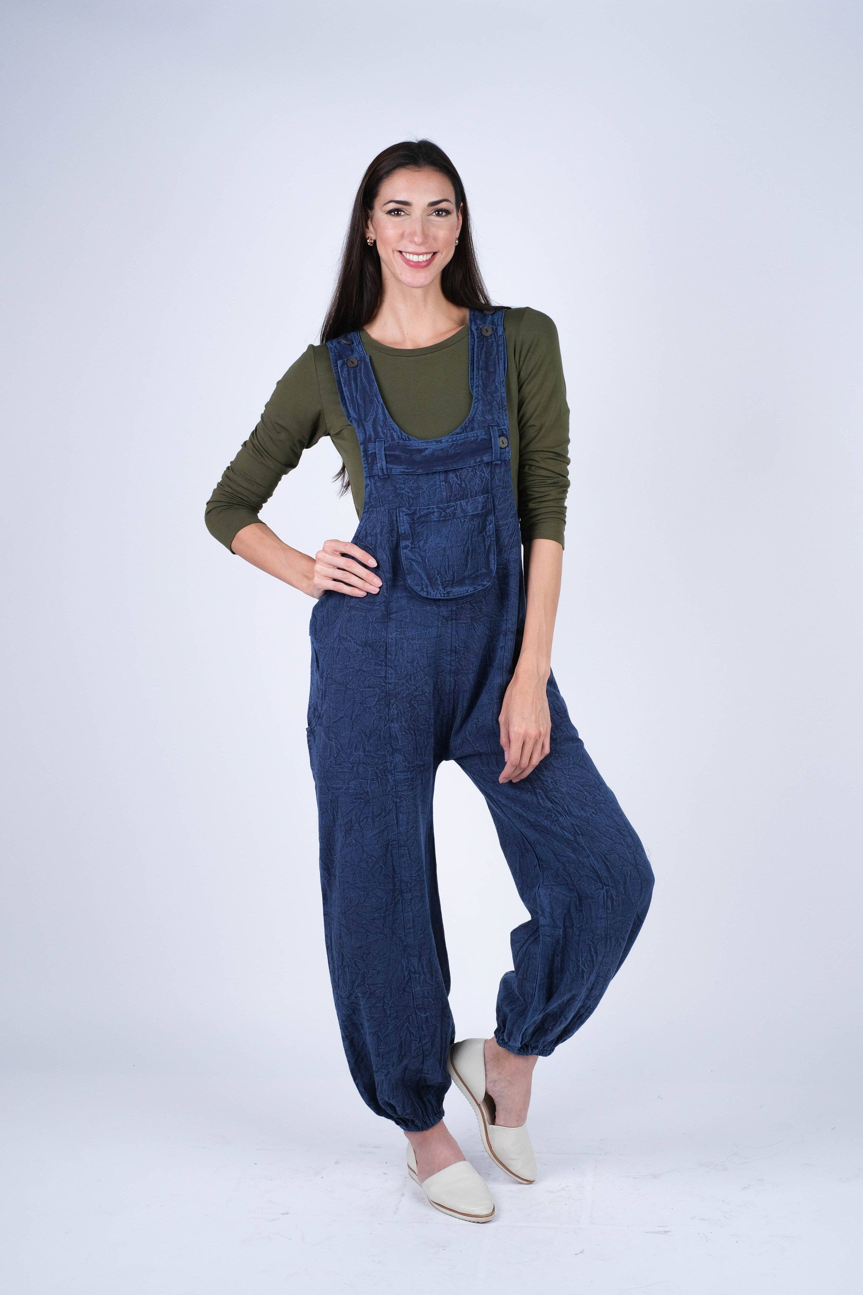 Sacred Threads - Wholesale Overalls - Women's - Textured Stone-Washed Cotton Overalls Cuffed Bottoms4