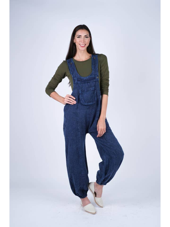 Sacred Threads - Wholesale Overalls - Women's - Textured Stone-Washed Cotton Overalls Cuffed Bottoms4