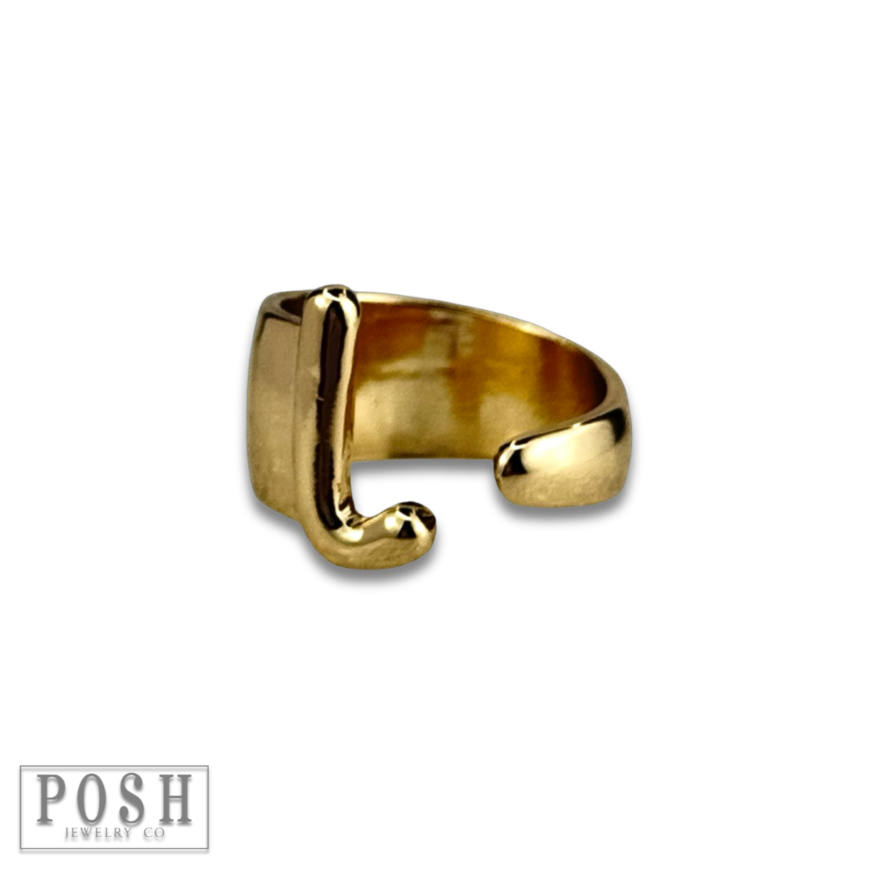 Gold Bubble letter monogram initial ring for wholesale on Faire9