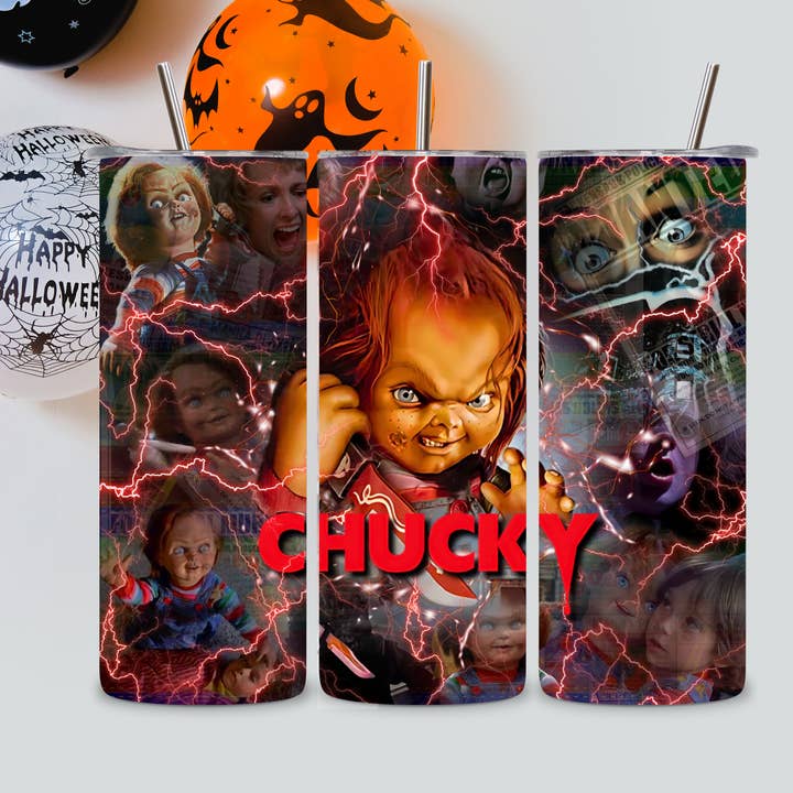 Chucky with Lighting Tumbler for wholesale by Graveyard Offerings