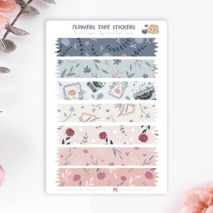 Foglio di adesivi washi a fiori - Adesivi floreali per la vendita all'ingrosso da parte di My Sweet Paper Card