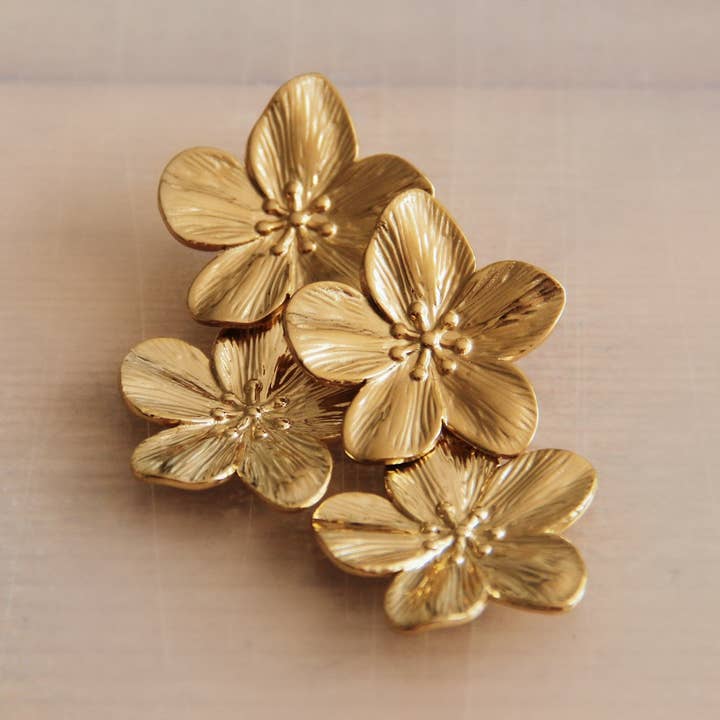 Bazou - Wholesale Dangle Earrings - Stainless steel statement earring 2 flowers - gold
