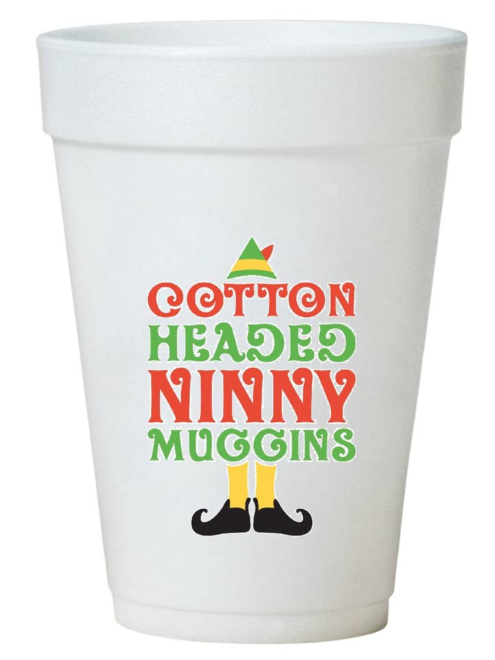 Cotton Headed Ninny Muggins Christmas Cups-10ea/16oz Styrofoam Christmas Party Cups for wholesale by Preppy Mama