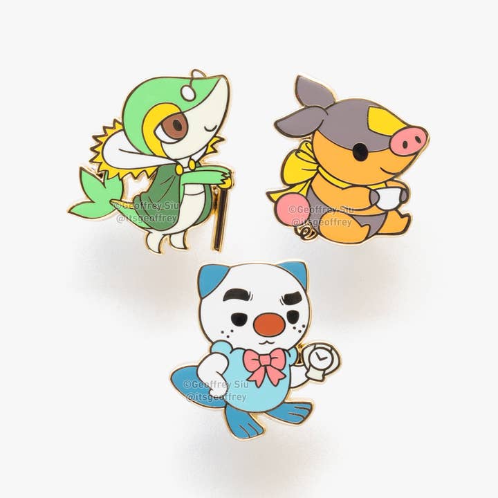 Gentlemon 5 Hard Enamel Pins for wholesale by Geoffrey Siu Art LLC