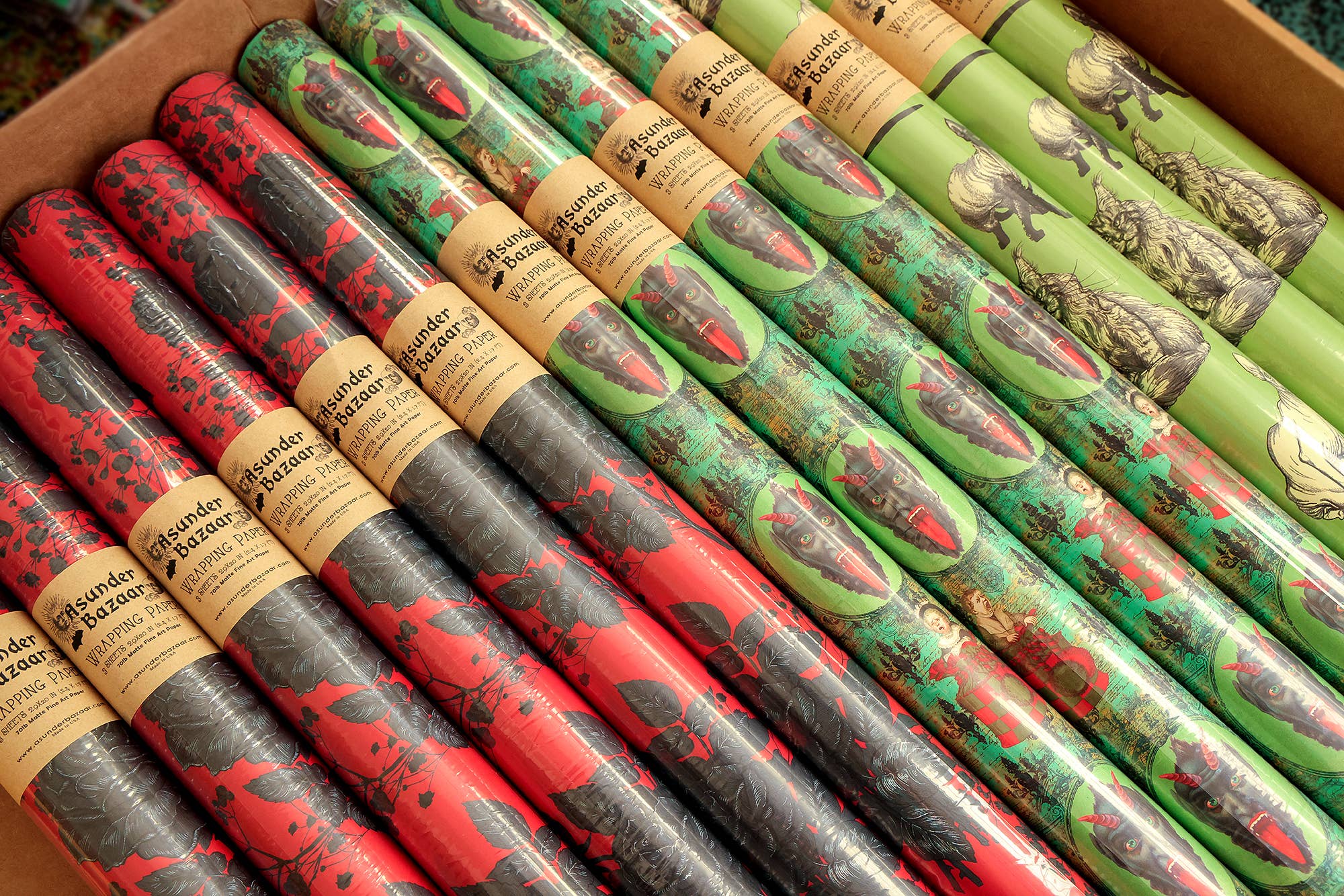 Asunder Bazaar - Wholesale Wrapping Paper Roll -  Gothic Maximalist Roses Wrapping Paper Set 3 Sheet Roll6