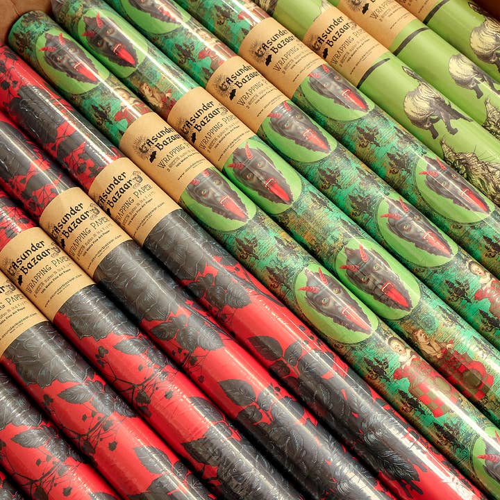 Asunder Bazaar - Wholesale Wrapping Paper Roll - Gothic Maximalist Roses Wrapping Paper Set 3 Sheet Roll6