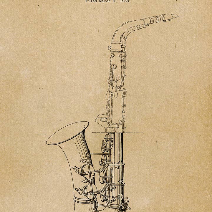 Fresh Prints of CT - Wholesale Art Print - Saxophone Artwork Patent Art Print - Music8