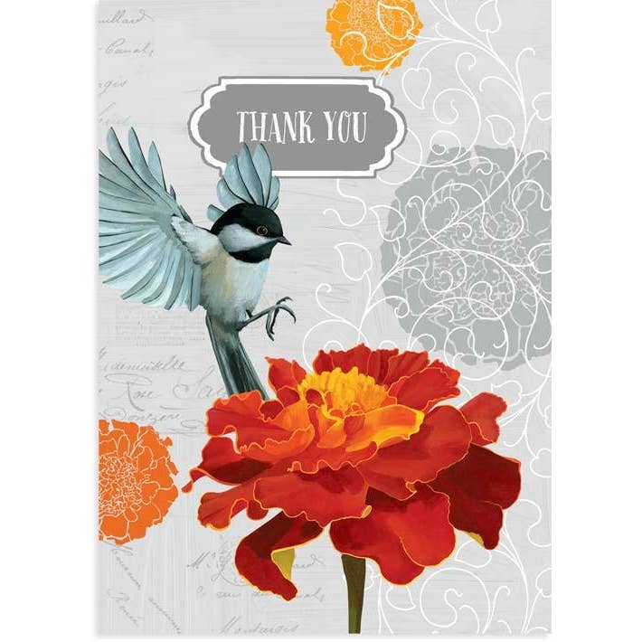 23rd Day Paper Goods - Wholesale Thank You Card - Chickadee and Marigold Thank You Card