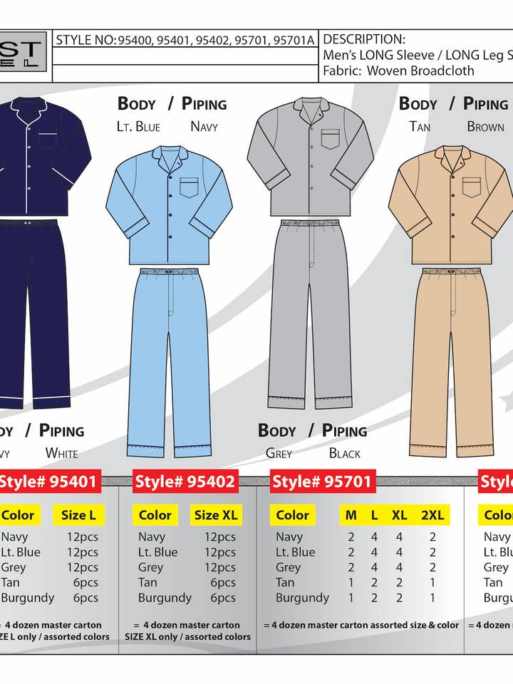 Herre langærmet langben ensfarvet pj sæt- Lt Blue XLarge for engroshandel hos Ten West Apparel