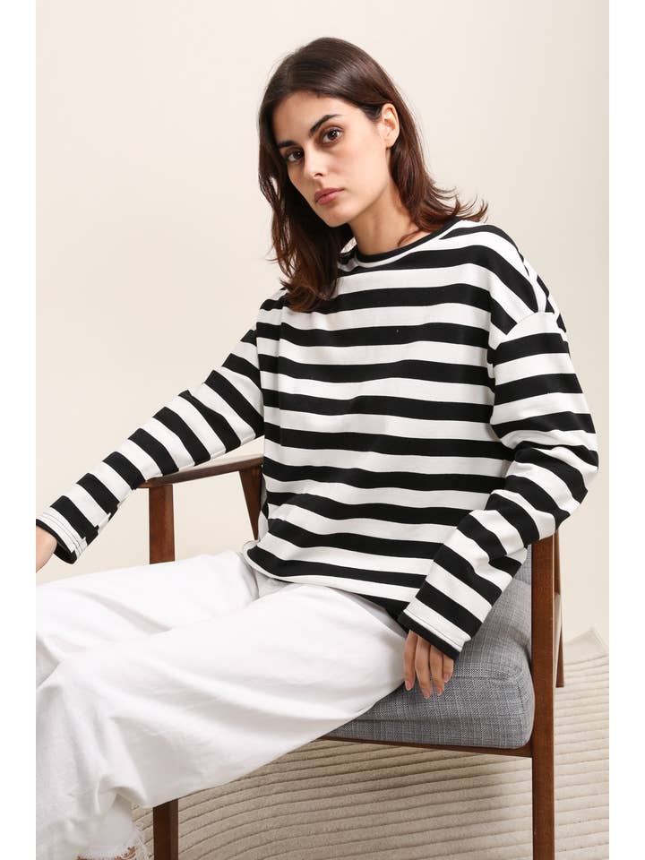 Black 31887 STRIPED SWEATSHIRT for wholesale on Faire3