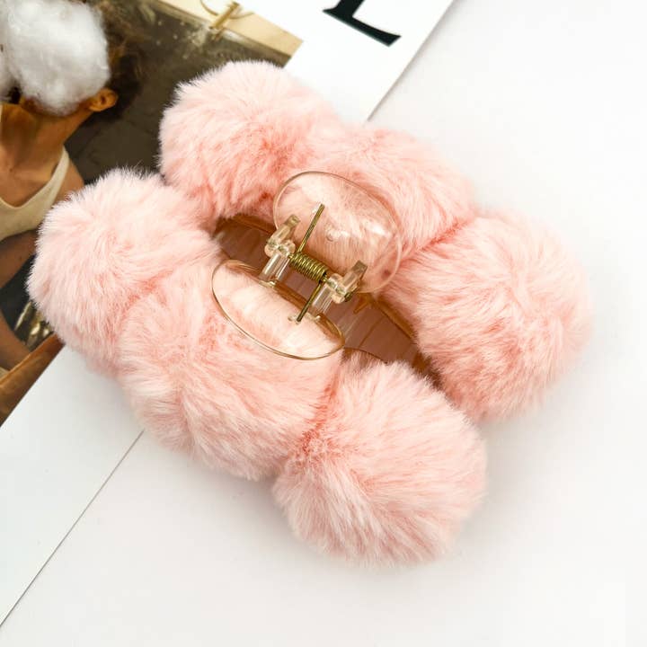 mildstyles - Wholesale Hair Clip - Women's - ❄️ Faux Rex Rabbit Fur Pom-Pom Claw Clip – Cozy Fall/Winter