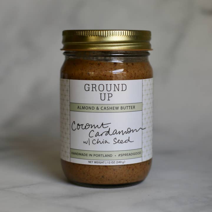Ground Up PDX - Wholesale Nut Butter - 12oz - Coconut Cardamom with Chia Seed Nut Butter