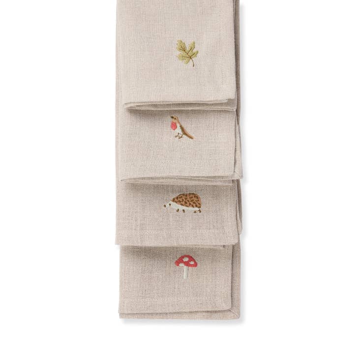 Sophie Allport - Wholesale Dinner & Cloth Napkin - Woodland Friends Embroidered Linen Napkins (Set of 4)5