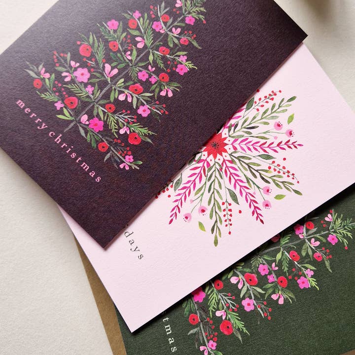 Anna Lau Art - Wholesale Christmas Card - Floral Christmas Tree - Wine Red - A6 card3