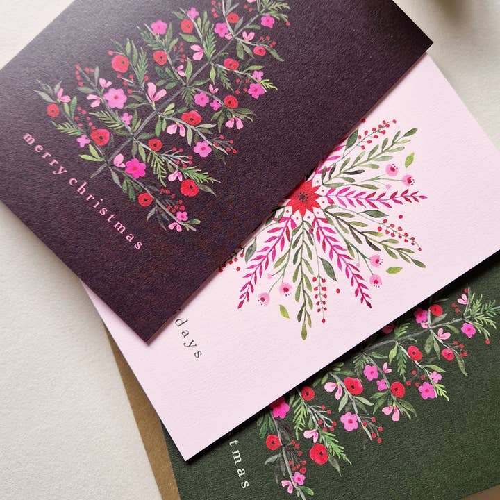 Anna Lau Art - Wholesale Christmas Card - Floral Christmas Tree - Forest Green - A6 card3